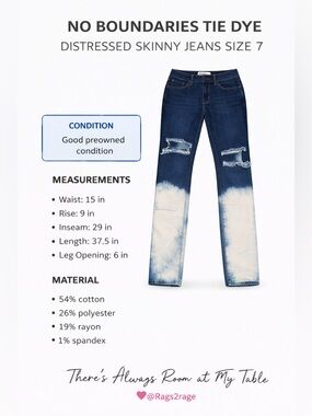 Walmart No Boundaries Bleached Distressed Skinny Jeans 7
